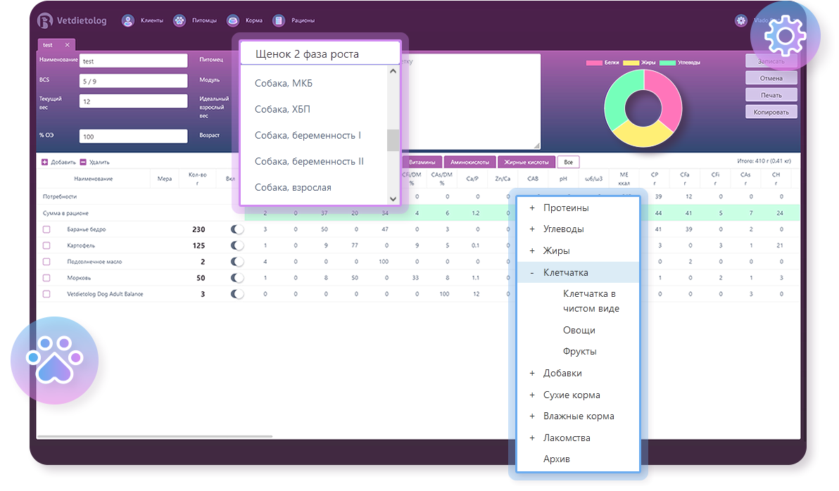 Vetdietolog — приложение для расчёта рационов собак и кошек